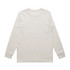 A long-sleeve beige t-shirt featuring a plain back and cuffed sleeves, with a logo present.