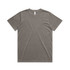A heavy faded green t-shirt with a crew neck, featuring a logo.
