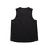 A black sleeveless tank top with a rounded hem and a simple back design. Features a branding logo.