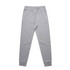Grey track pants featuring a fitted design and an elastic waistband, with a logo on the side.