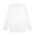 A white long-sleeve T-shirt with a simple design and a logo on the back.