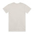 A plain beige t-shirt with a crew neck and short sleeves, featuring a logo on the back.