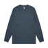 A long-sleeved teal t-shirt featuring a round neckline and a logo on the label.