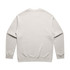 A plain grey crew jumper with long sleeves and a rounded neckline, featuring a logo on the back.