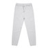 Grey track pants featuring an elastic waistband and cuffs, with a drawstring and a small logo.