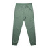 A pair of premium track pants in a soft green shade with an elastic waistband and cuffs. Features a logo.