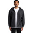 A casual black zip-up hoodie with a hood, featuring a relaxed fit and front pockets.