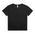 A black organic ribbed t-shirt with a round neckline and short sleeves. The shirt features a logo.