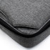A grey laptop bag with a textured fabric and a zipper closure. Suitable for carrying a laptop.