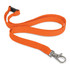 An orange custom printed lanyard, 12mm wide, featuring a clip for attachment and a plastic buckle.