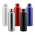 A drink bottle collection featuring white, silver, red, black, and blue finishes, each with a sleek design and a logo.