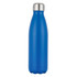 A drink bottle in a vibrant blue finish with a silver lid and a sleek, tapered design.