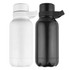 A drink bottle set featuring a white and a black vacuum-insulated bottle, each with a handle and a sleek design.