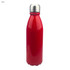 A red aluminium drink bottle with a shiny finish and a silver screw-on lid. It features a logo.