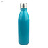 A teal drink bottle with a shiny stainless steel cap and a sleek single-wall design. It features a logo.