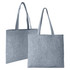 A grey tote bag made from felt, featuring two sturdy handles and a simple design. It has a logo on one side.