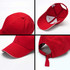 A red cotton sandwich cap featuring a curved brim and an adjustable back strap. It includes an inner lining and a logo.