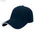 A navy and white cotton sandwich cap with a curved brim and a logo.