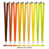 Various colours of tubular lanyards, including brown, orange, yellow, and green, displayed with clips and branding.