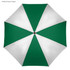 A golf umbrella in white and forest green, featuring an eight-panel design and a central hub.