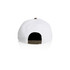 A two-tone cap featuring a white fabric design and a brown adjustable strap at the back. It has a logo on it.