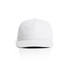 A white cap featuring a rope detailing along the brim, with a logo on the front.