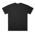 An oversized black t-shirt with a round neckline and short sleeves, featuring a logo on the label.