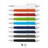 A collection of metal pens in white, orange, green, blue, red, navy, dark grey, and black, featuring silver accents and branding.