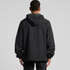 A black Tech Windbreaker jacket featuring a hood and a relaxed fit, showcasing a simple design from the back.