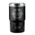 A black vacuum tumbler with a clear lid and a logo. It has a personalised name, "Julia," at the base.