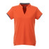 A women's short sleeve polo shirt in bright orange with a subtle collar design and contrasting details.