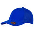 A blue cap with a mesh panel and an emblem on the side, featuring a structured design.