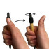 A bamboo stylus pen with a spinning fidget feature, held between two hands. The pen has a black tip and grip.