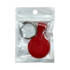 A red silicone Airtag case with a keyring, packaged in a clear plastic bag.