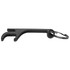 A black aluminum bottle and can opener with a keyring attachment. It features a sleek, minimalist design.