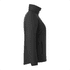 A women's black insulated puffer jacket with a high collar and side pockets, featuring a logo.