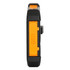 A solar power bank in black with an orange USB port cover. Features a rugged design for outdoor use.