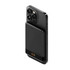 A black magnetic wireless power bank attached to a smartphone, featuring a sleek design and slim profile.