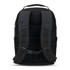 A black backpack with padded shoulder straps and a structured back. It features a logo on the upper area.