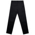 Black straight elastic pants with a smooth texture, featuring a waistband and a brand logo. Black straight elastic pants with a smooth texture, featuring a waistband and a brand logo.