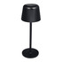 A black recycled mini rechargeable lamp with a cone-shaped shade and a circular base.