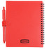 A red recycled PP journal with a spiral binding and an attached red pen. Features a logo on the cover.