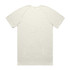 A plain white t-shirt with a rounded neckline and raglan sleeves, featuring a logo on the back.