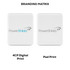 A white magnetic wireless power bank with a logo, featuring a smooth rectangular design.