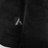 A close-up of a black fabric texture featuring a logo on the side.