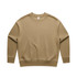 A tan crew jumper with a relaxed fit and a logo on the front.