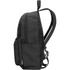 A black backpack with adjustable straps, featuring a zippered main compartment and side pockets. Branding is visible.