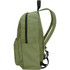 A green laptop backpack with a zipped compartment and adjustable straps, featuring side pockets and a logo.
