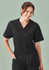 A unisex pulse v-neck scrub top in black, featuring short sleeves and a front pocket.
