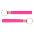 A pink silicone strap keytag with a metal ring, showcasing a sleek and simple design.